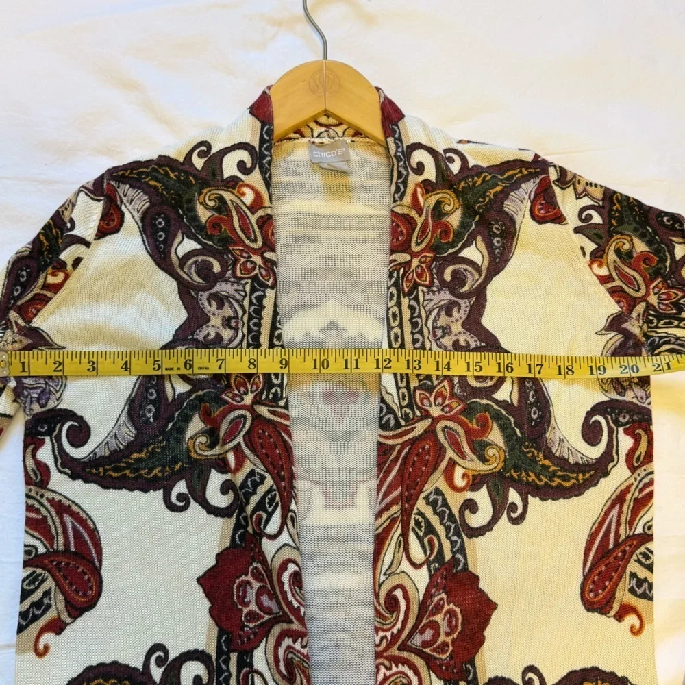 Chico’s Paisley Open Front Cardigan Women’s Size 0 Multicolor Boho Knit Sweater - Picture 9 of 10